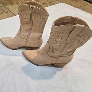 Stylish Beige Western Heeled Boots
